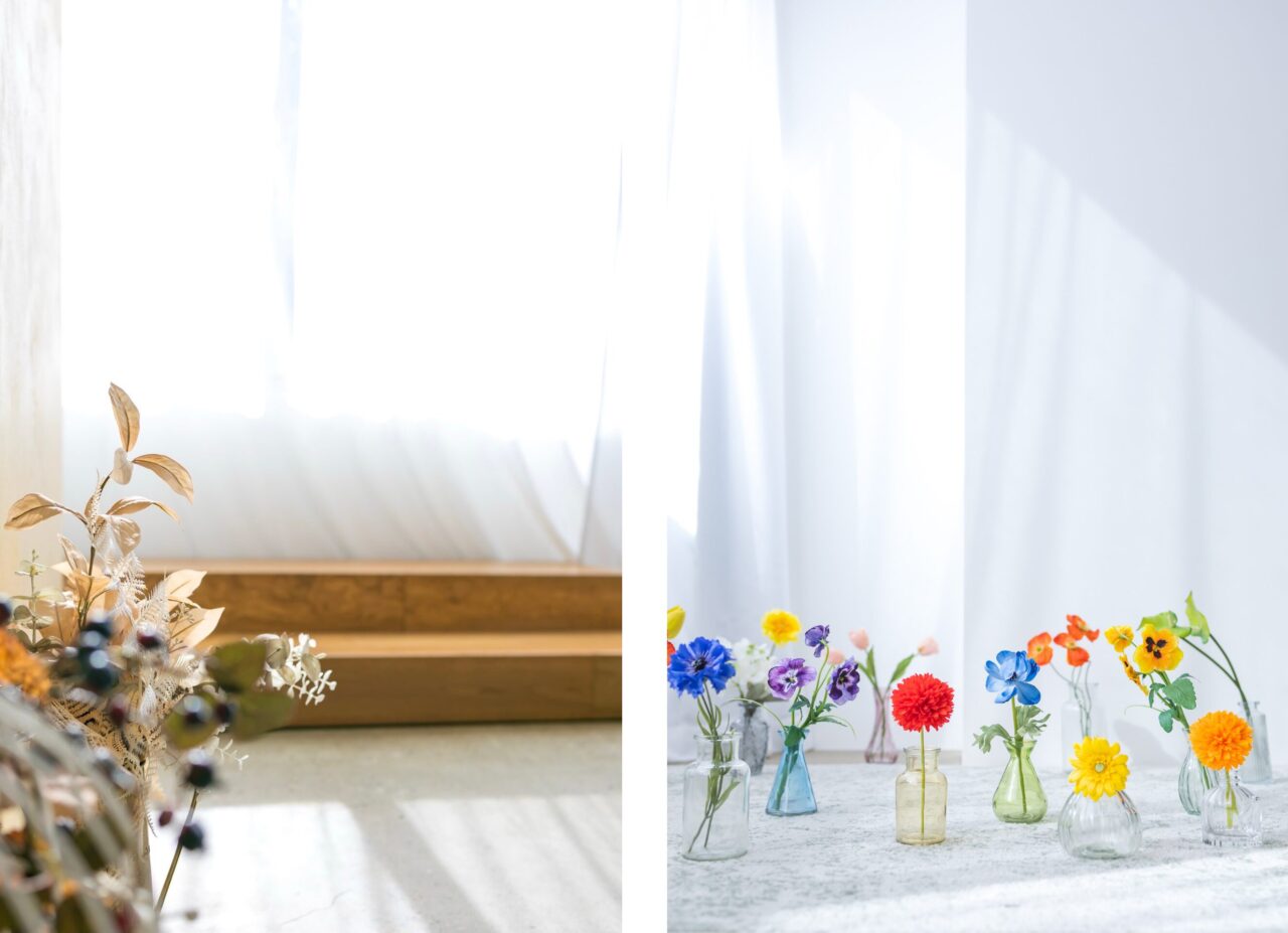 墨田区の子ども写真館・花と星フォトスタジオのカラフルなお花の装飾